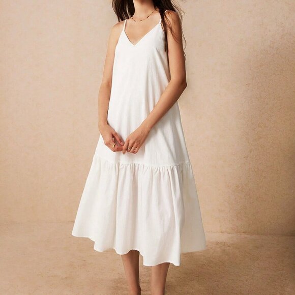 White Casual Women's Elegant Ruffle Hem Swing Skirt - Picture 5 of 6
